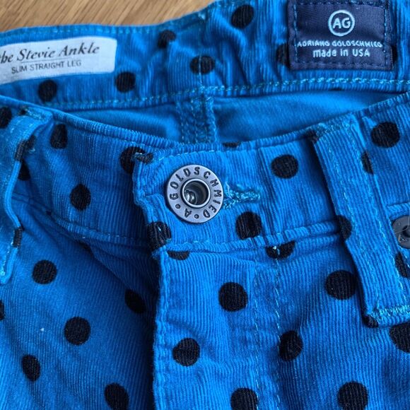 AG Adriano Goldschmied The Stevie Ankle Corduroy TealBlue Polka Dot Pant Size 26 - Picture 5 of 12